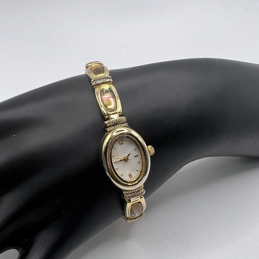 VALLETTA Gold Tone Peach Moonstone Mother of Pearl Dial